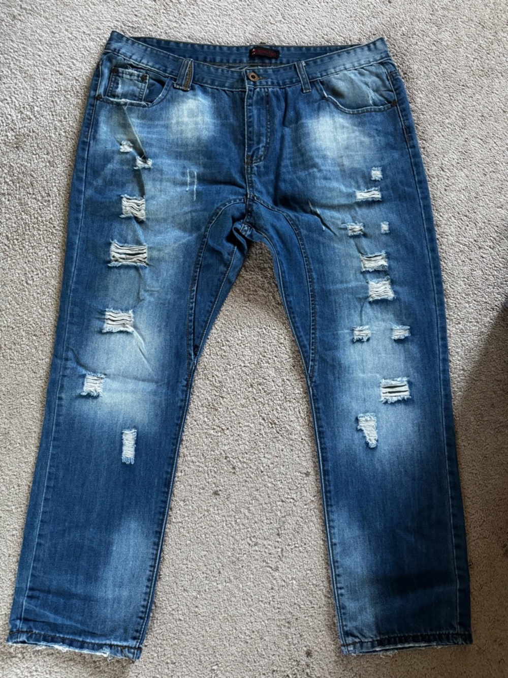 Men's Distressed Blue Denim Jeans - Classic Ripped Style